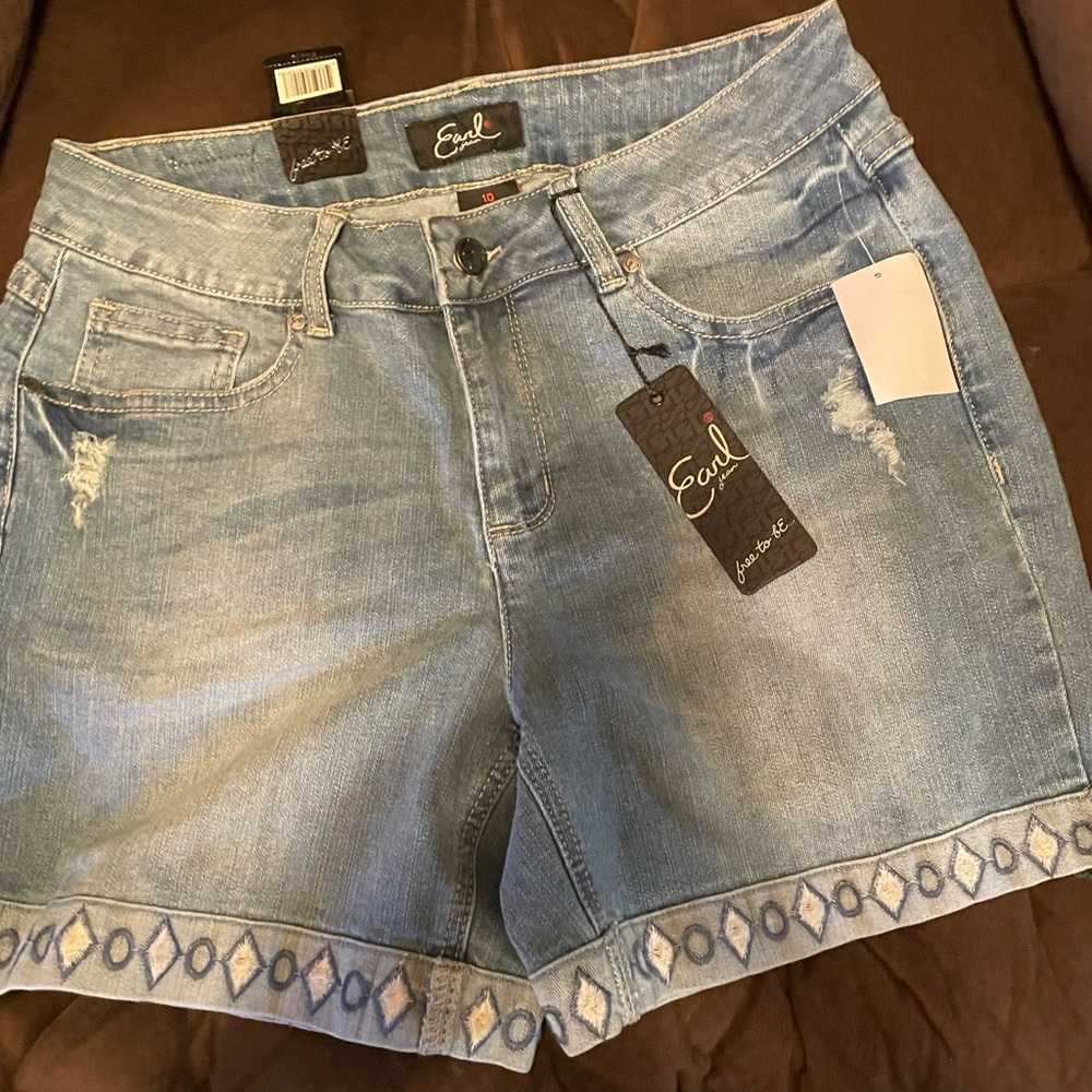 Earl Jeans Light Blue Jean Shorts with Patterned Hem